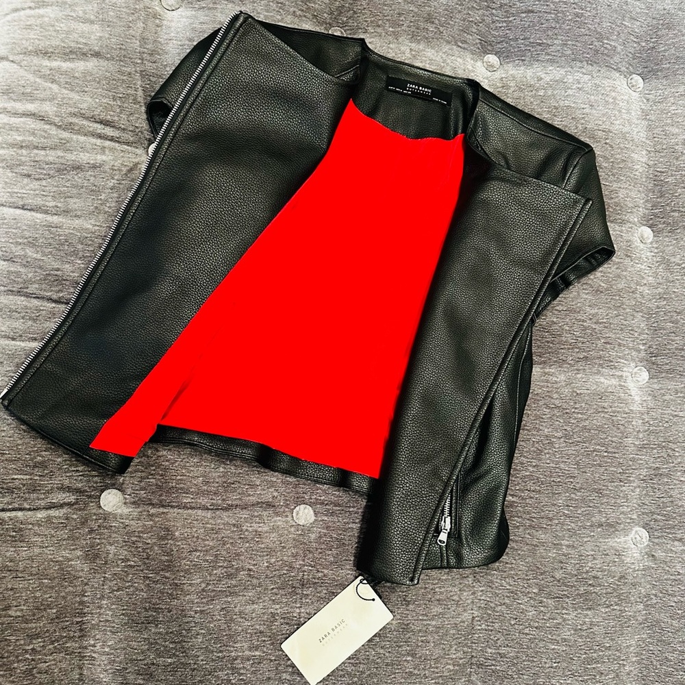 NWT RARE Minimalist Luxury Zara Short Sleeve Pebbled Faux Leather Moto Jacket - Picture 15 of 17